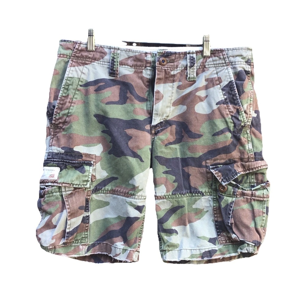 Denim & Supply Ralph Lauren Camo Cargo Shorts Men's 32 Distressed 35x9.5